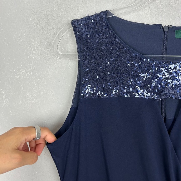 Ralph Lauren size 12 sheath ruched dress navy sequin keyhole stretch knee length - Picture 4 of 11